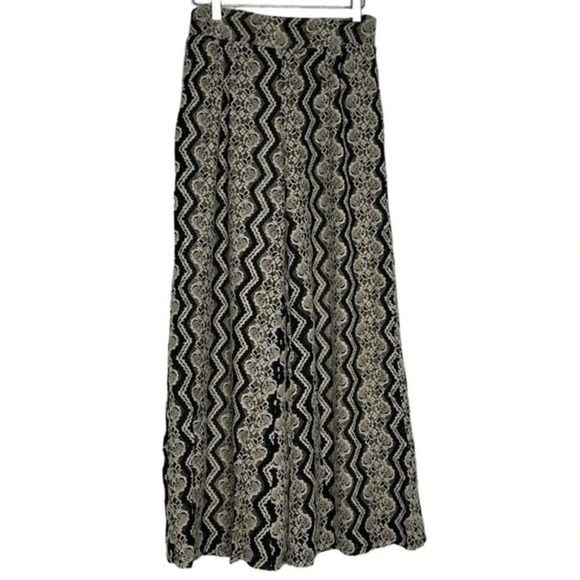 Baciano by Bacci black + cream lace pull on wide dressy palazzo pants size S - Picture 2 of 5